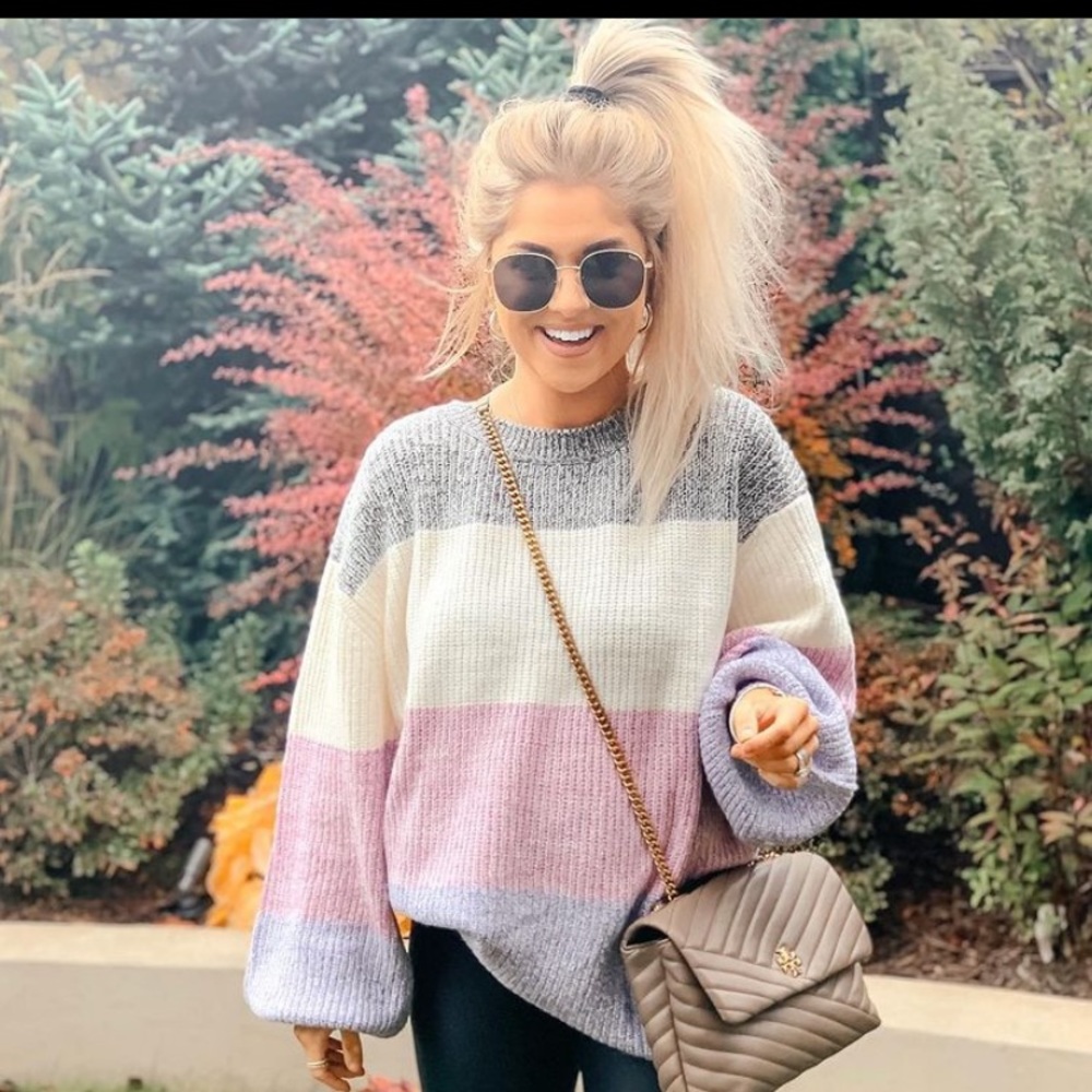 Oversized color block sweater with balloon sleeve